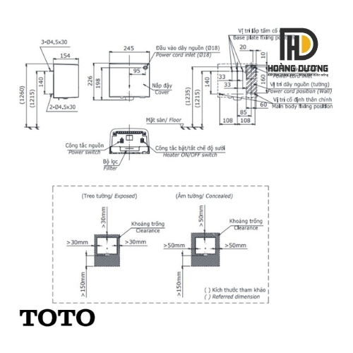 bản vẽ Máy Sấy Tay TOTO TYC322WF Tốc Độ Cao