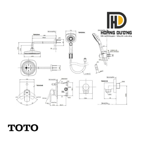 bản vẽ Sen Tắm Âm Tường TOTO TBG04304BA TBW02004A TBW02006V