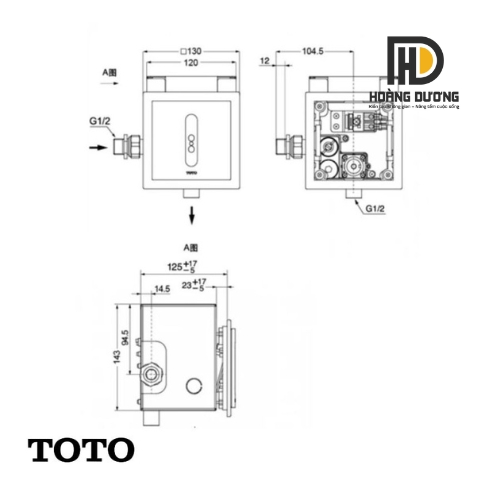 bản vẽ Van Tiểu Cảm Ứng TOTO DUE126UPKA Dùng Pin Âm Tường Xả 0.5 Lít
