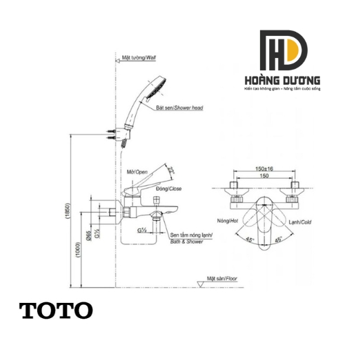 bản vẽ Vòi Sen Tắm TOTO TBS04302V/DGH104ZR Nóng Lạnh