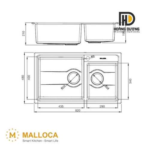 bản vẽ Chậu Rửa Chén Malloca MS-5082W Inox 304 2 Hộc Vuông bản vẽ Chậu Rửa Chén Malloca MS-5082W Inox 304 2 Hộc Vuông