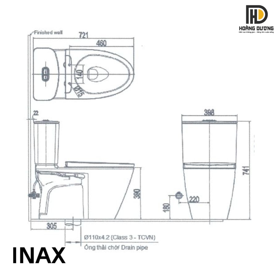 Bản vẽ kỹ thuật chi tiết của bồn cầu INAX AC-602VN (AC602VN)