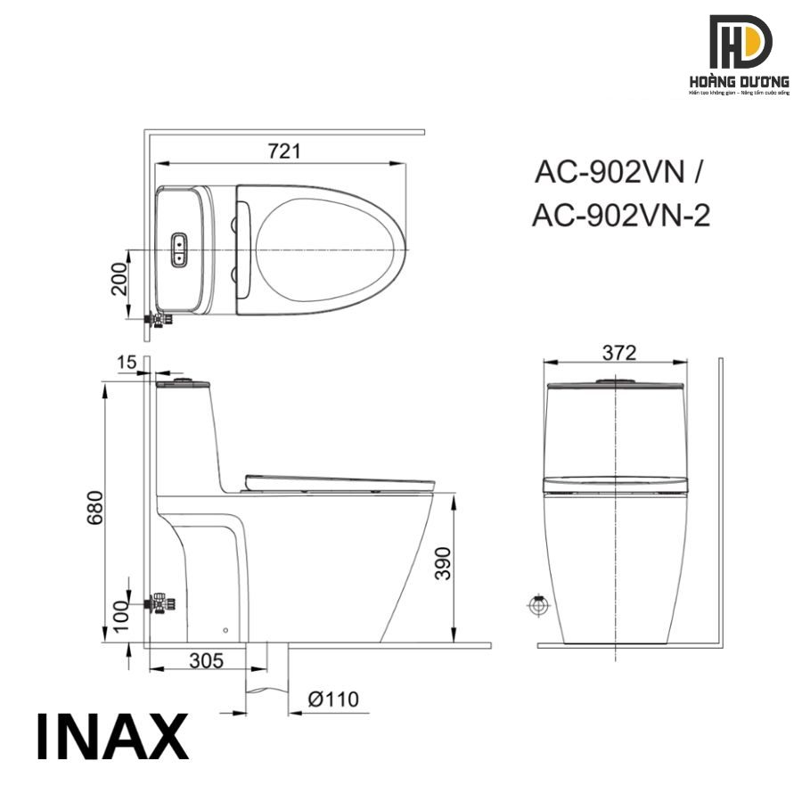 Bản vẽ chi tiết của sản phẩm bồn cầu INAX AC-919VRN (AC919VRN)