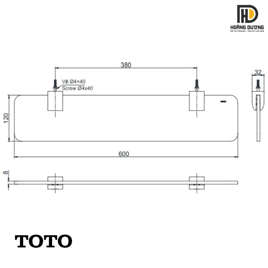 Bản vẽ chi tiết của kệ kính TOTO YAK201GV