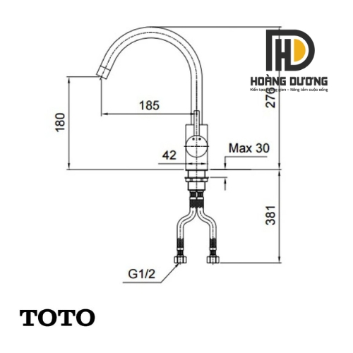 bản vẽ Vòi Bếp TOTO TX605KESBR Nóng Lạnh