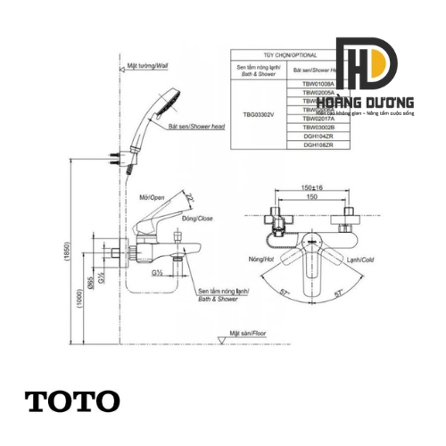 bản vẽ Vòi Sen Tắm TOTO TBG04302VA/DGH104ZR Nóng Lạnh