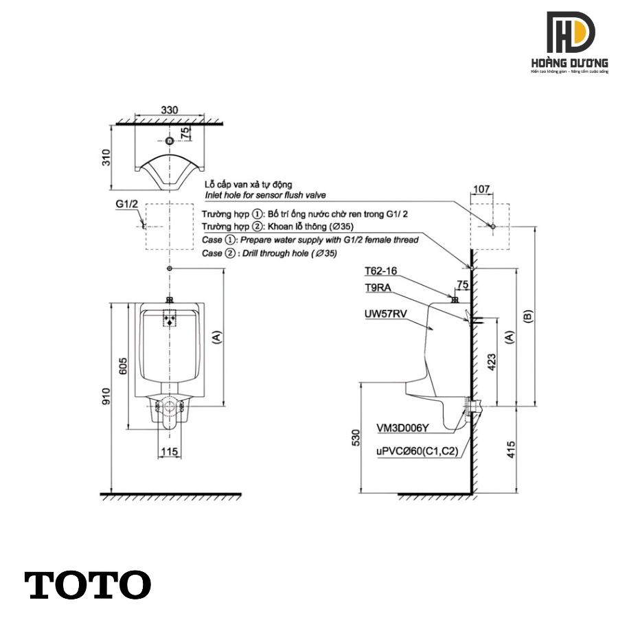 Bản vẽ kỹ thuật bồn tiểu nam TOTO UT57S#W