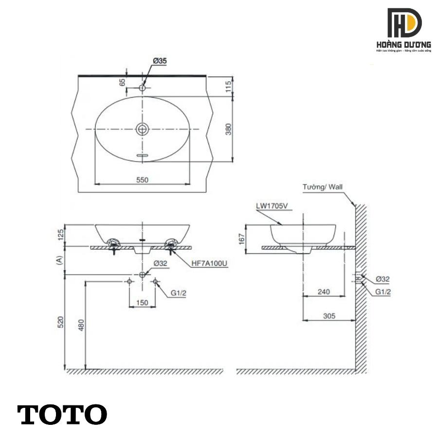 Bản vẽ kỹ thuật chậu lavabo TOTO LT1705#XW