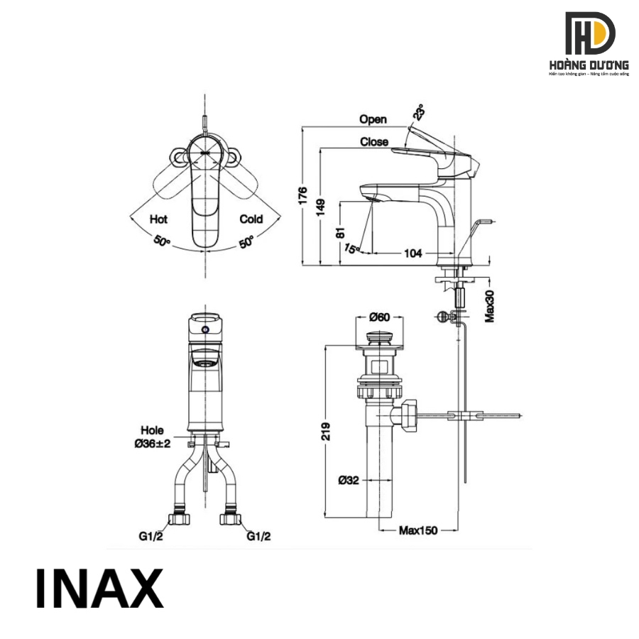 Bản vẽ kỹ thuật vòi chậu lavabo Inax LFV-1402S