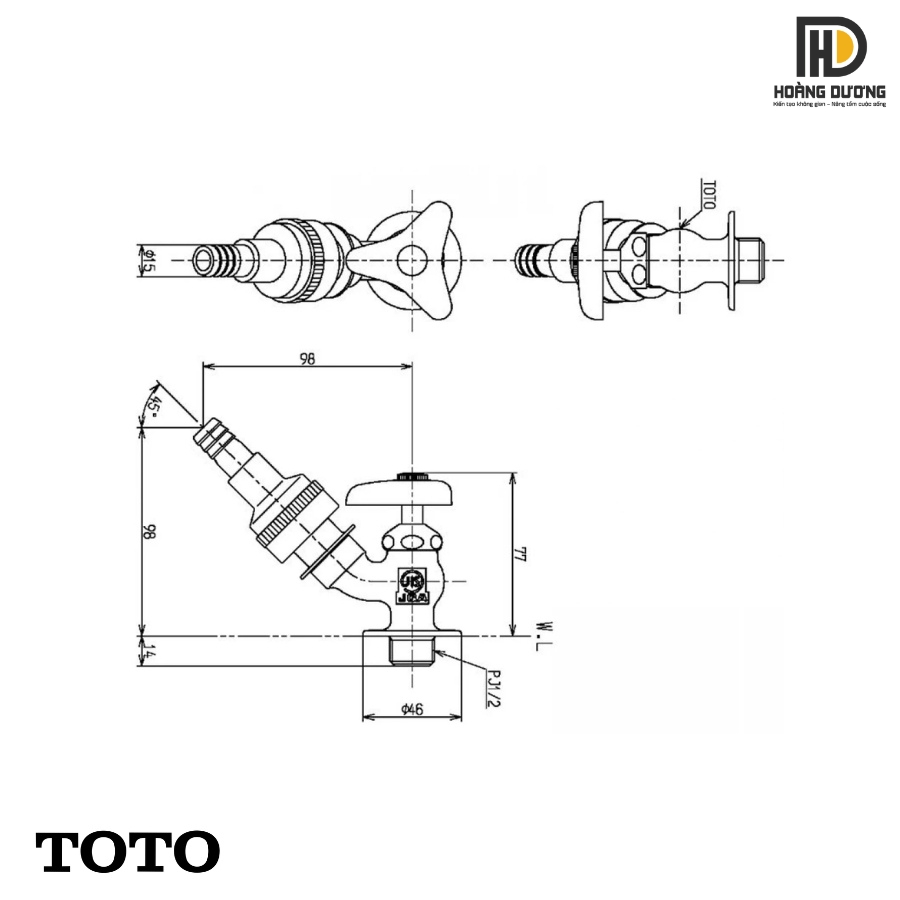 Bản vẽ kỹ thuật vòi lạnh TOTO T28UNH13