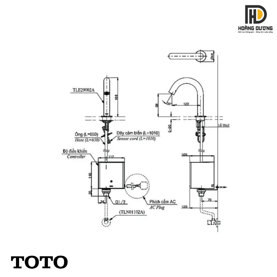 Bản vẽ kỹ thuật vòi lavabo cảm ứng TOTO TLE28002V