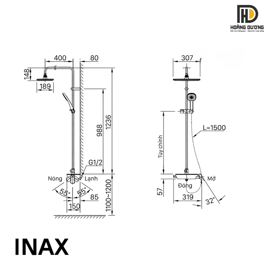 Bản vẽ kỹ thuật vòi sen cây tắm Inax BFV-615S-8C