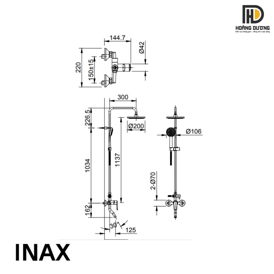 Bản vẽ kỹ thuật vòi sen tắm cây Inax BFV-1405S
